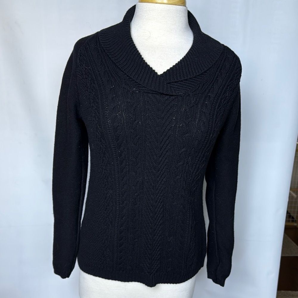 Coldwater Creek Cable Knit Black Sweater, Medium 10-12